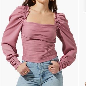 ASTR Square Neck Puff Sleeve Blouse - BLUSH PINK